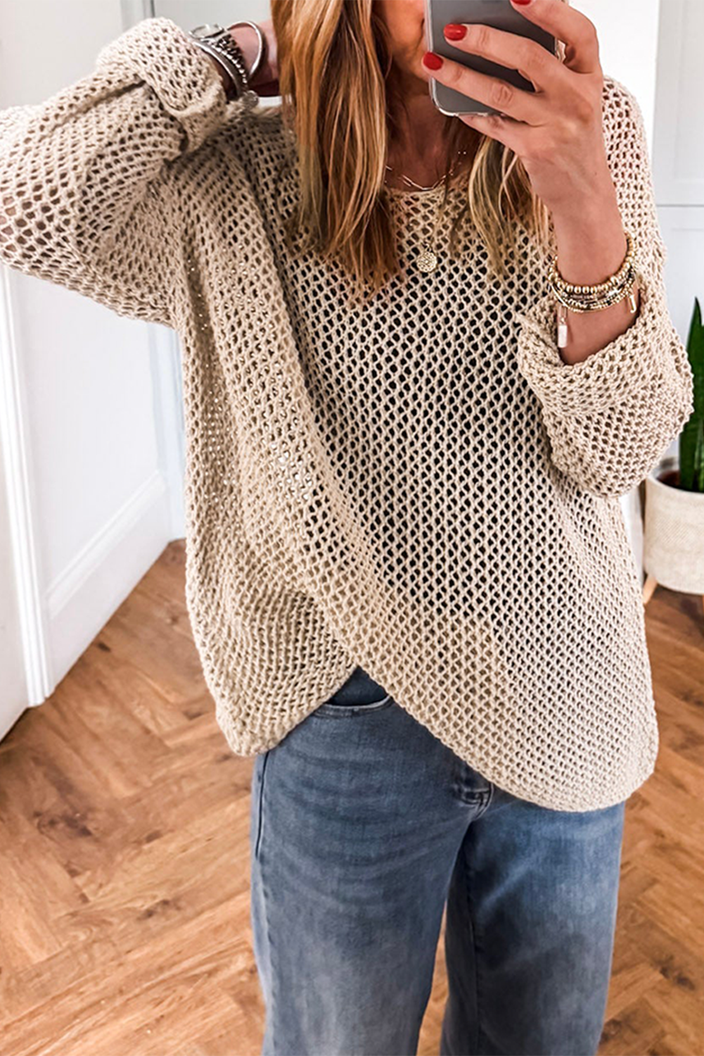 Crochet Hollow-Out Knit Sweater