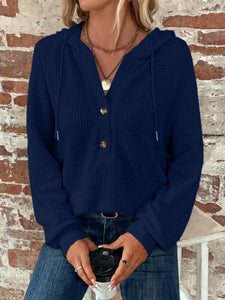 Waffle Button-Up Hoodie Pullover (Asst. Colors)