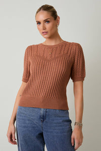 Short Sleeve Cable Knit Sweater - Asst. Colors