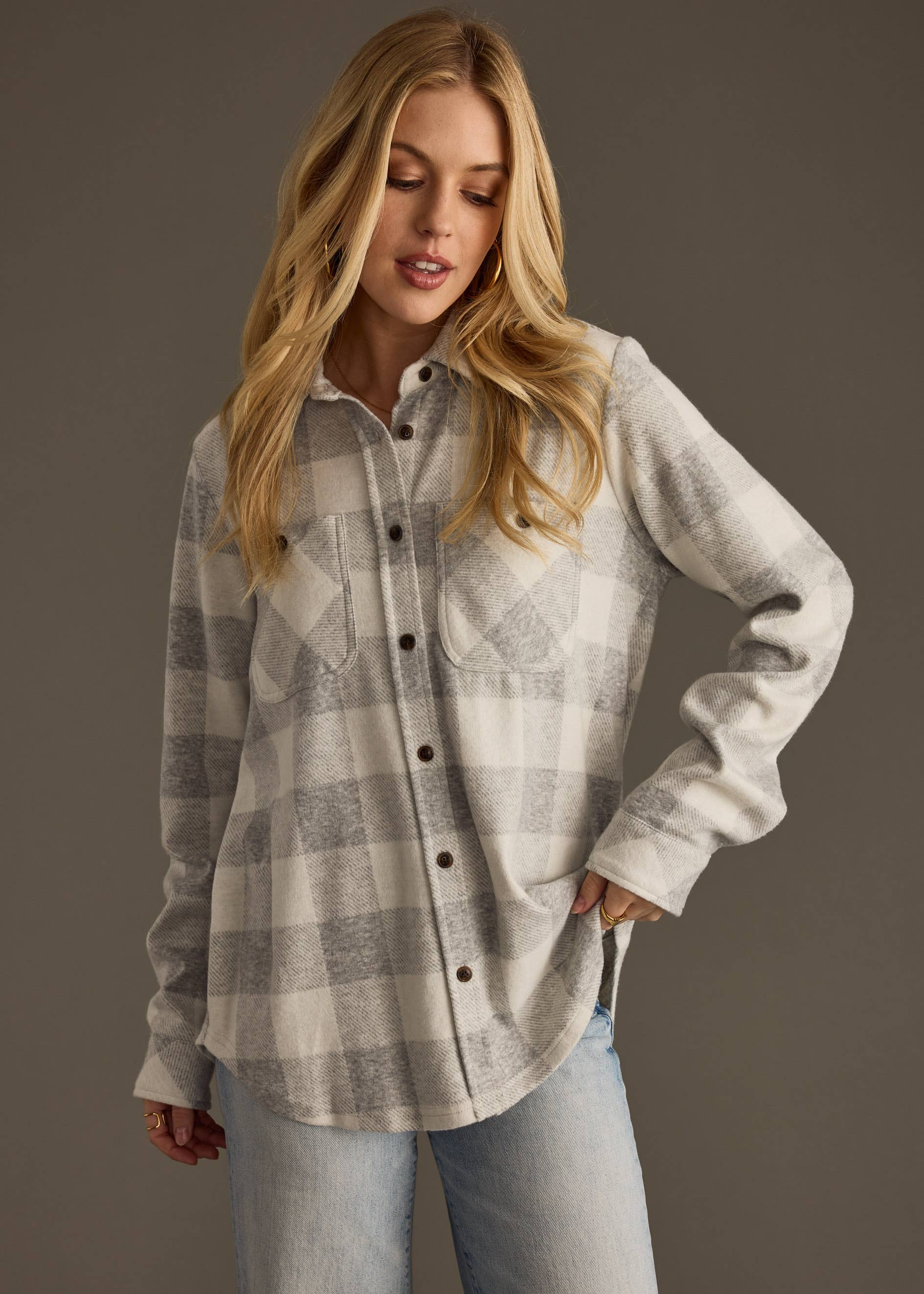 Lt. Gray Plaid Button Up