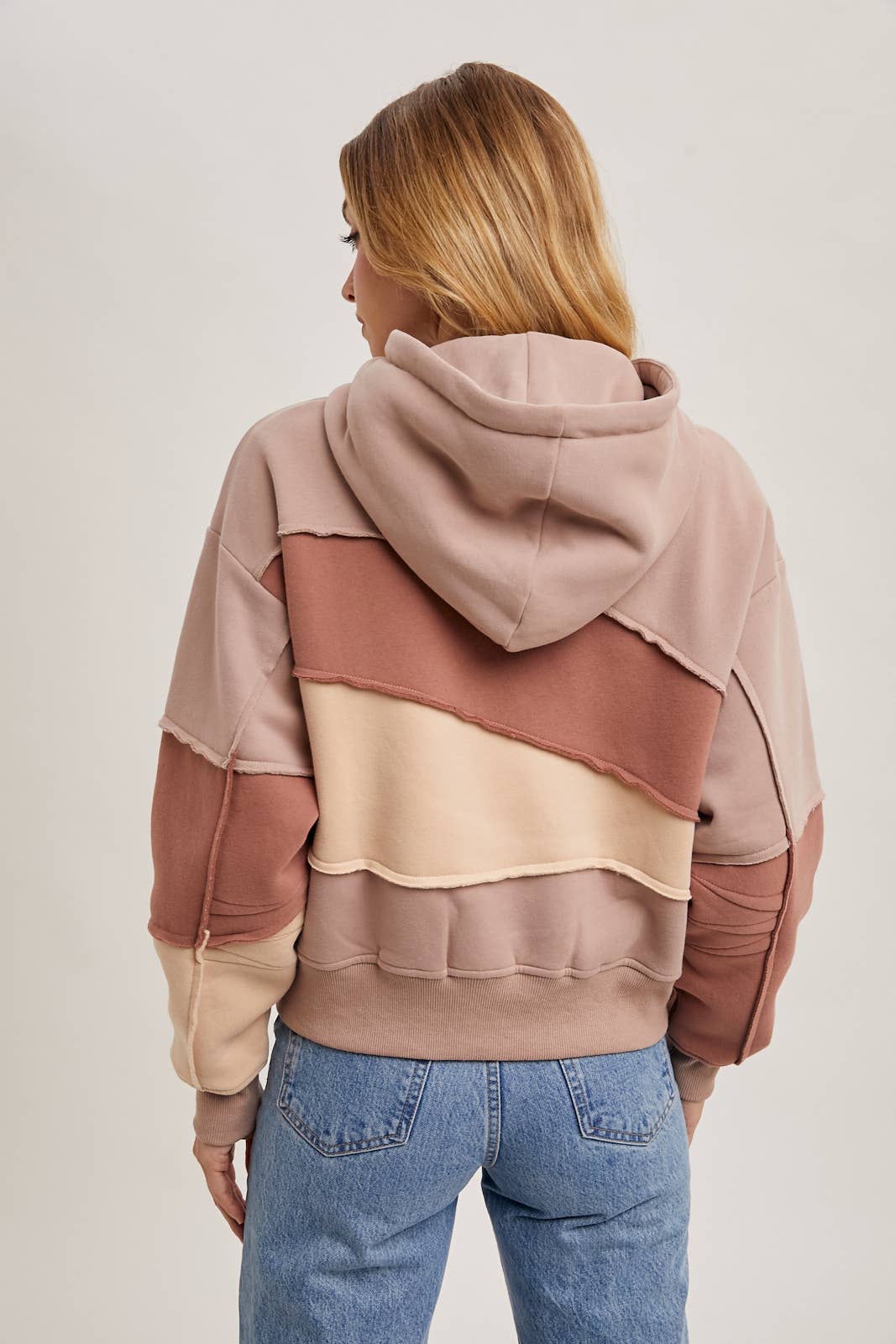 Blush Color Block Full Zip Hoodie