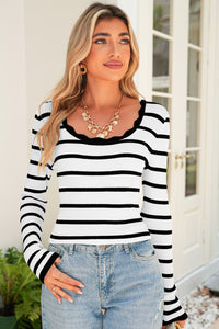 Striped Scallop Neck Sweater