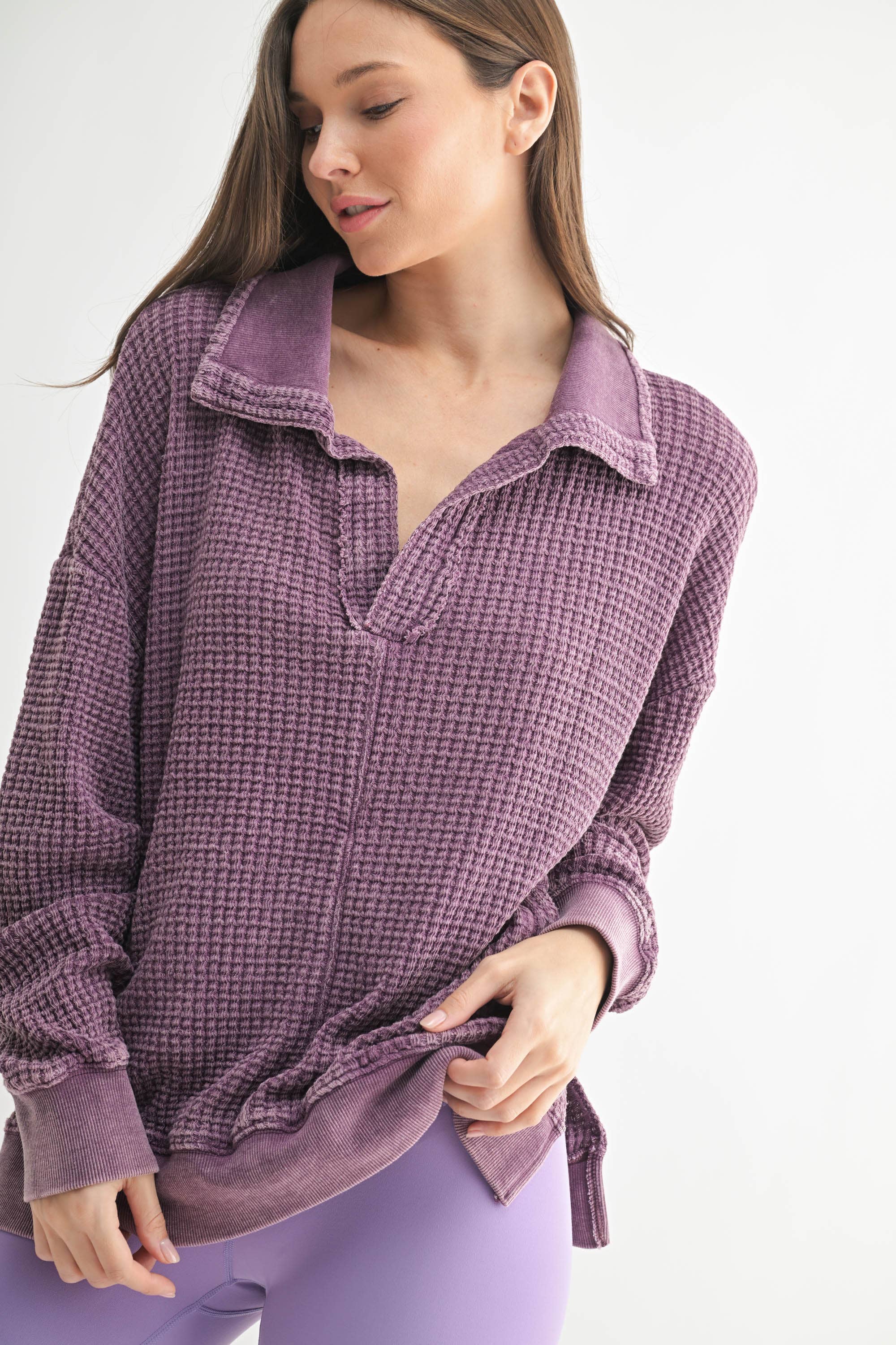 Chunky Waffle Mineral Wash Pullover