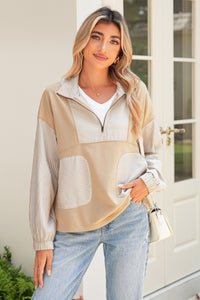 Beige Striped 1/4 Zip Pullover
