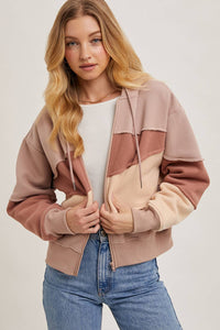 Blush Color Block Full Zip Hoodie