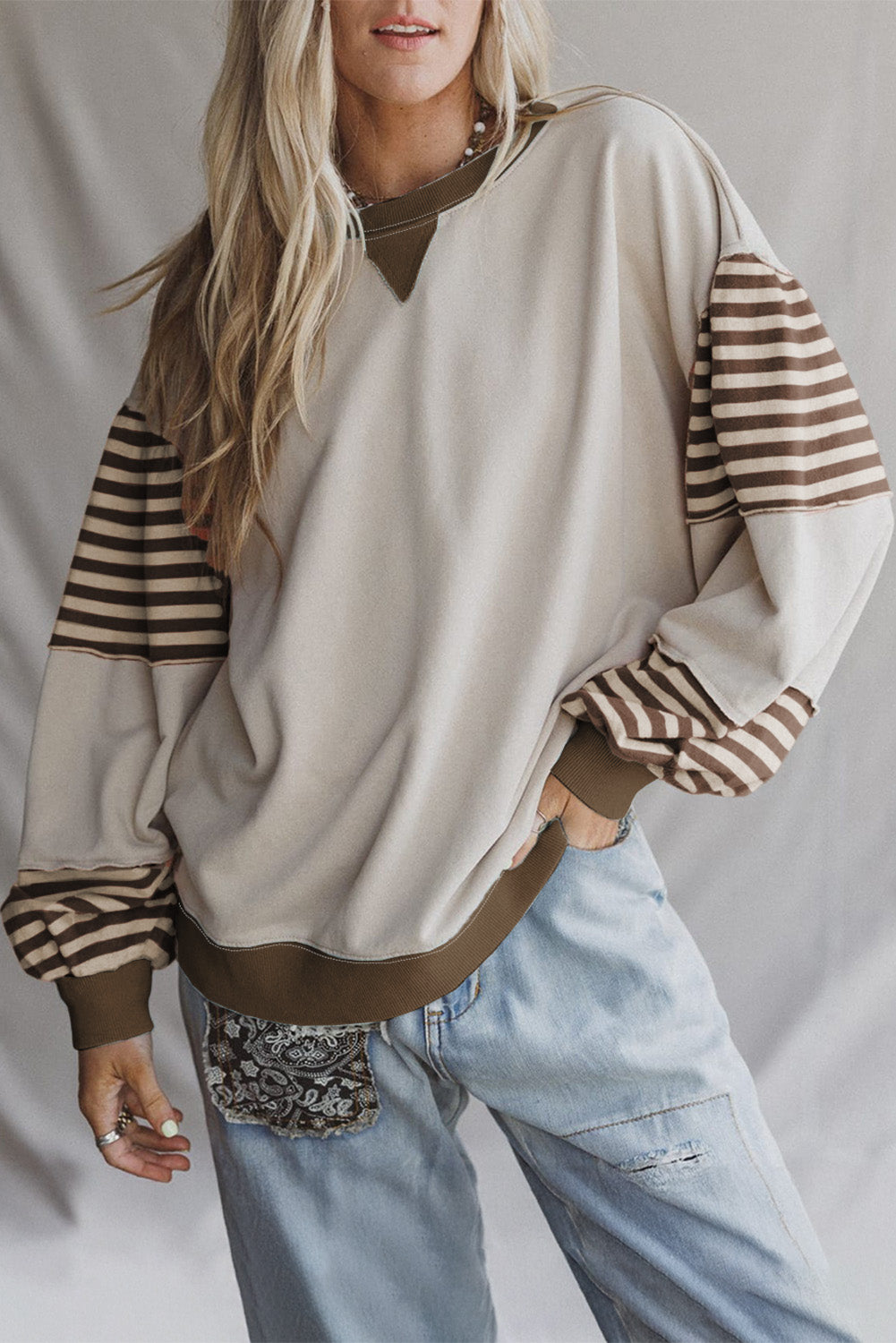 Parchment & Brown Striped Sweatshirt