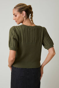 Short Sleeve Cable Knit Sweater - Asst. Colors