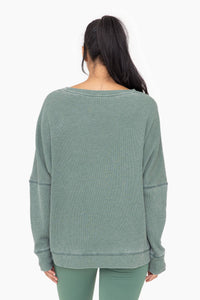 Waffle Ribbed Round Neck Pullover - Asst. Colors