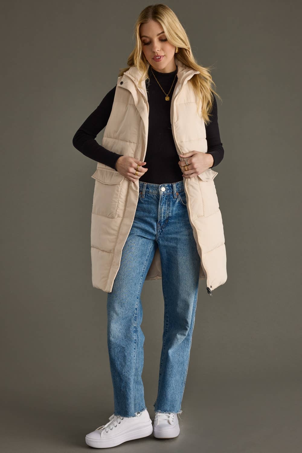 Long Puffer Vest Ivory