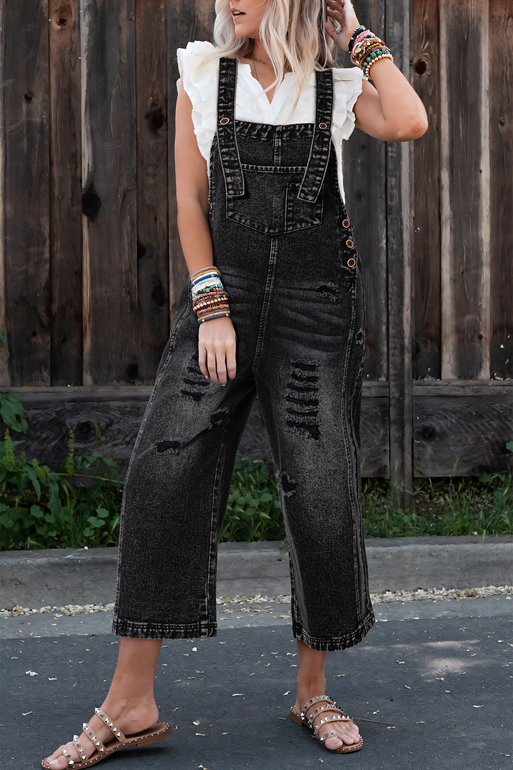 Vintage Washed Black Denim Overalls