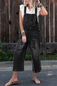 Vintage Washed Black Denim Overalls