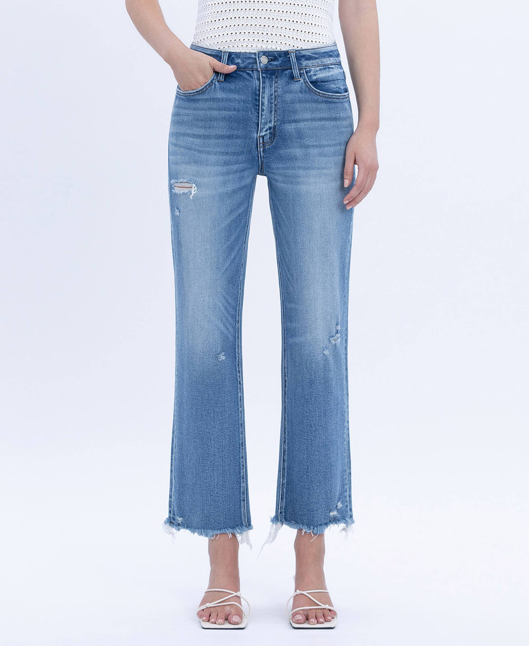 Vervet Frayed Hem Straight Crop