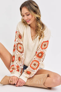 Multi Crochet V Neck Sweater