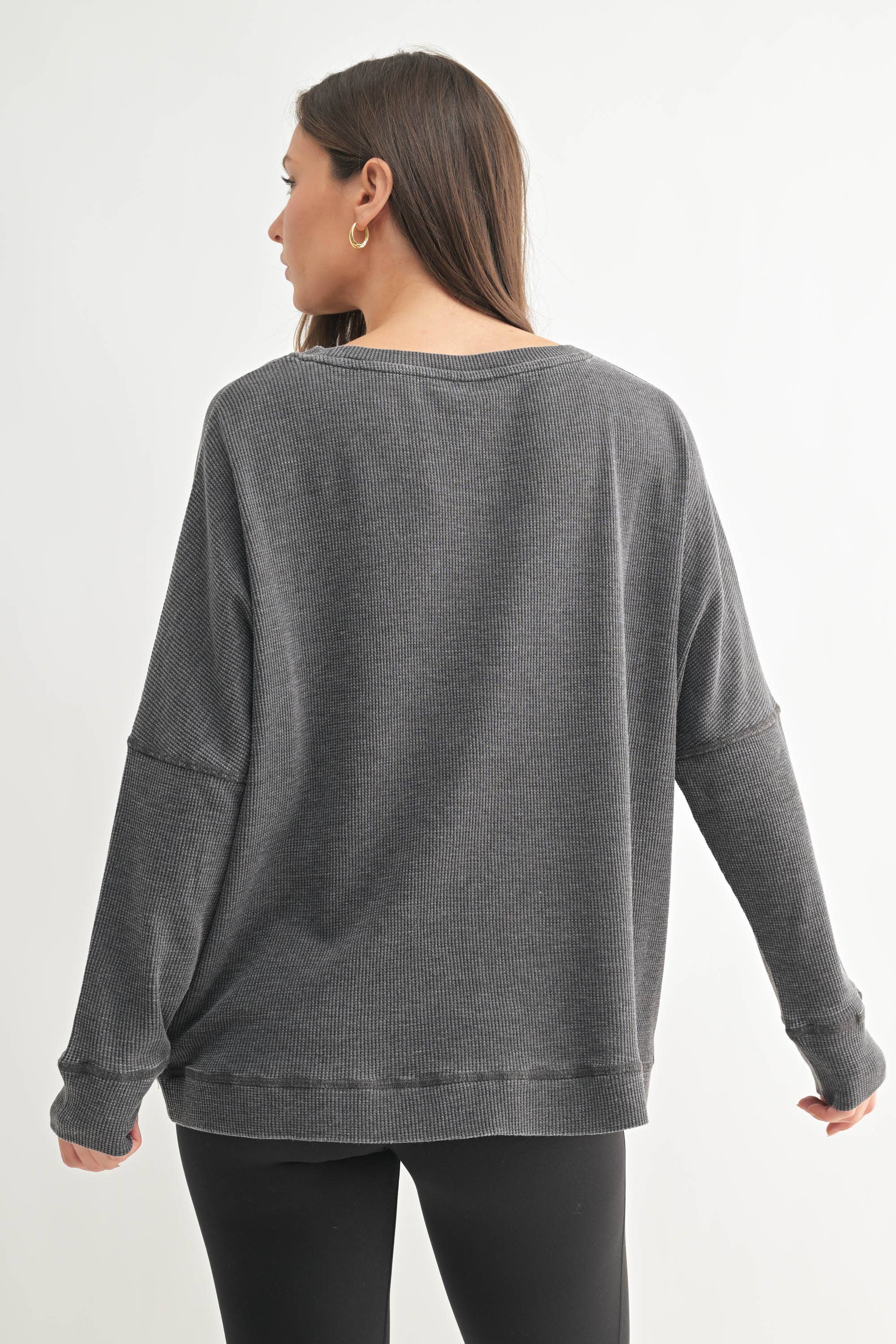 Waffle Ribbed Round Neck Pullover - Asst. Colors
