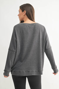 Waffle Ribbed Round Neck Pullover - Asst. Colors