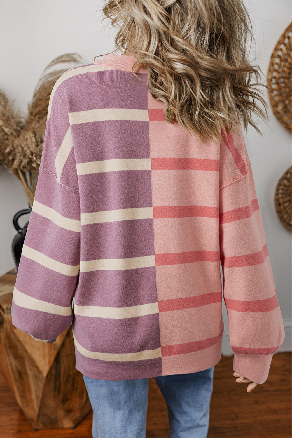 Striped Colorblock Drop Shoulder Sweater (Asst. Colors)