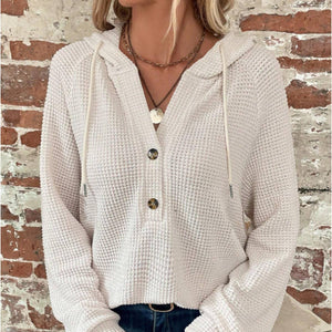 Waffle Button-Up Hoodie Pullover (Asst. Colors)