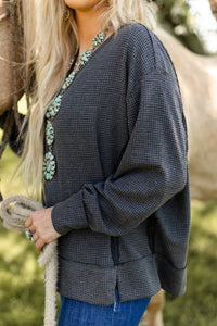 2 Tone Thermal Knit Top - Asst. Colors