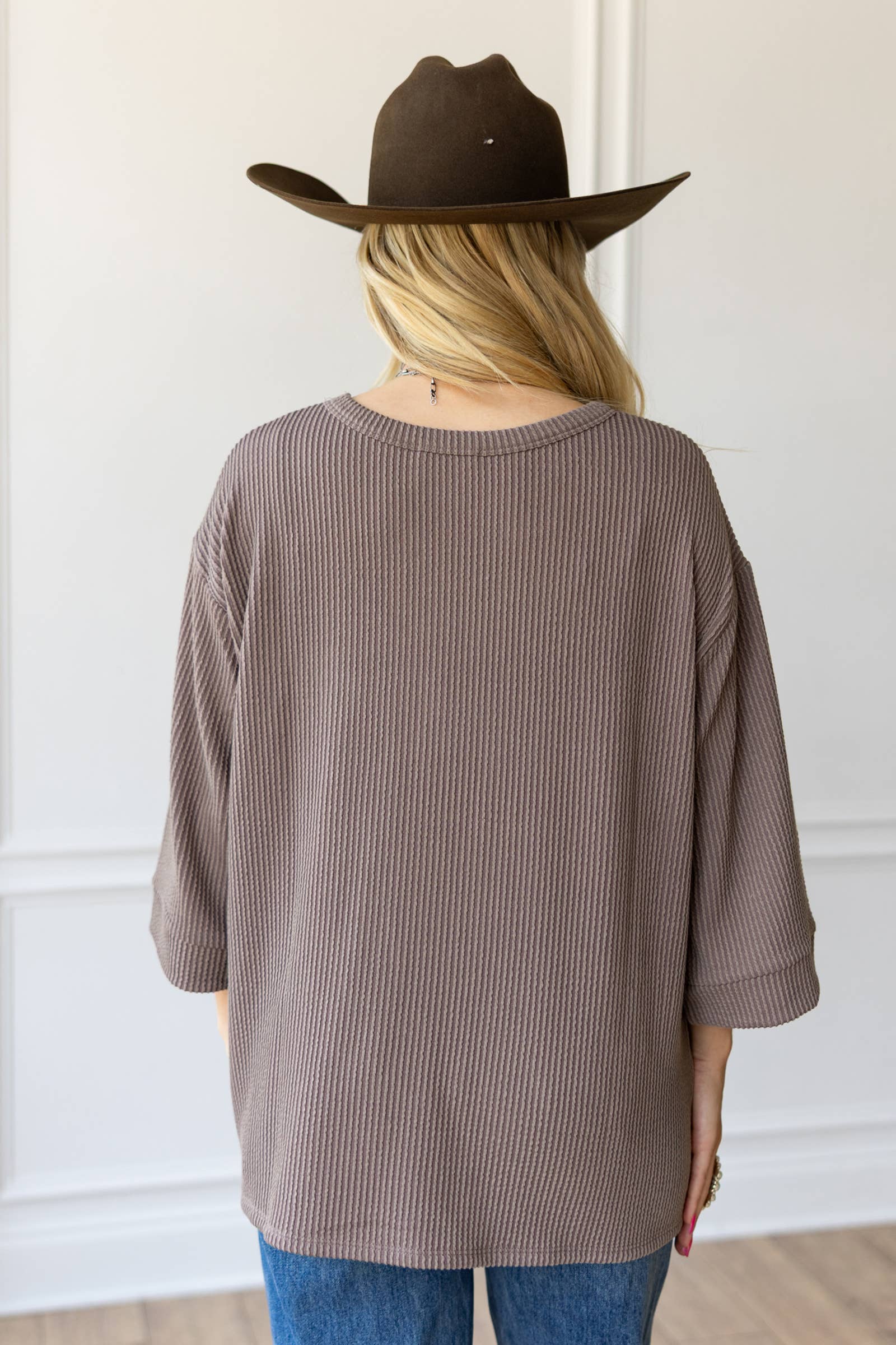 Ribbed 3/4 Sleeve Knit Top - Asst. Colors