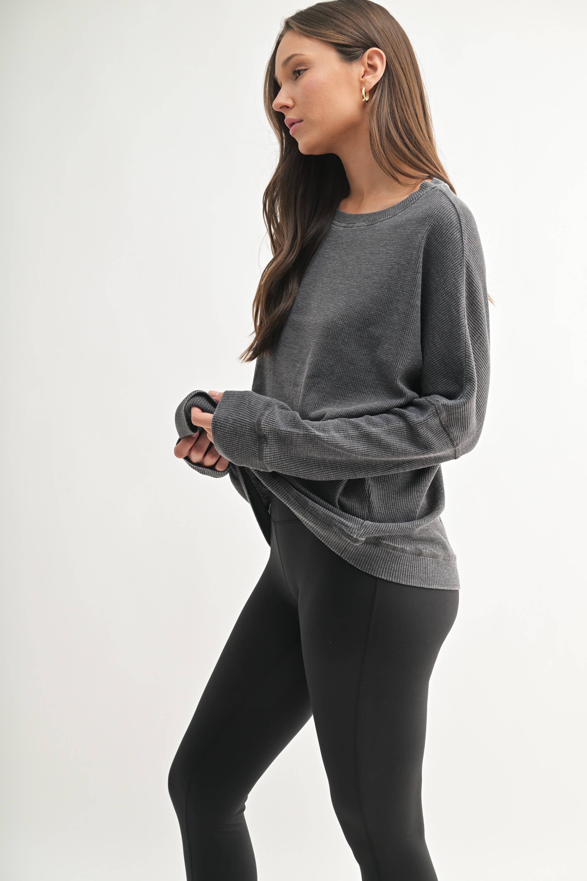 Waffle Ribbed Round Neck Pullover - Asst. Colors