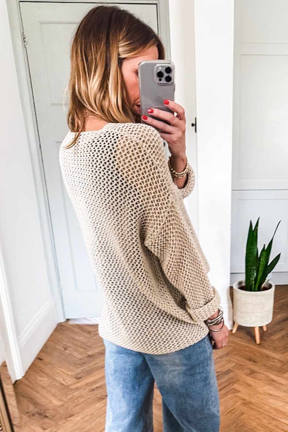 Crochet Hollow-Out Knit Sweater