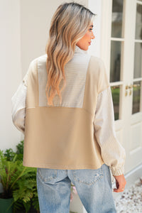 Beige Striped 1/4 Zip Pullover