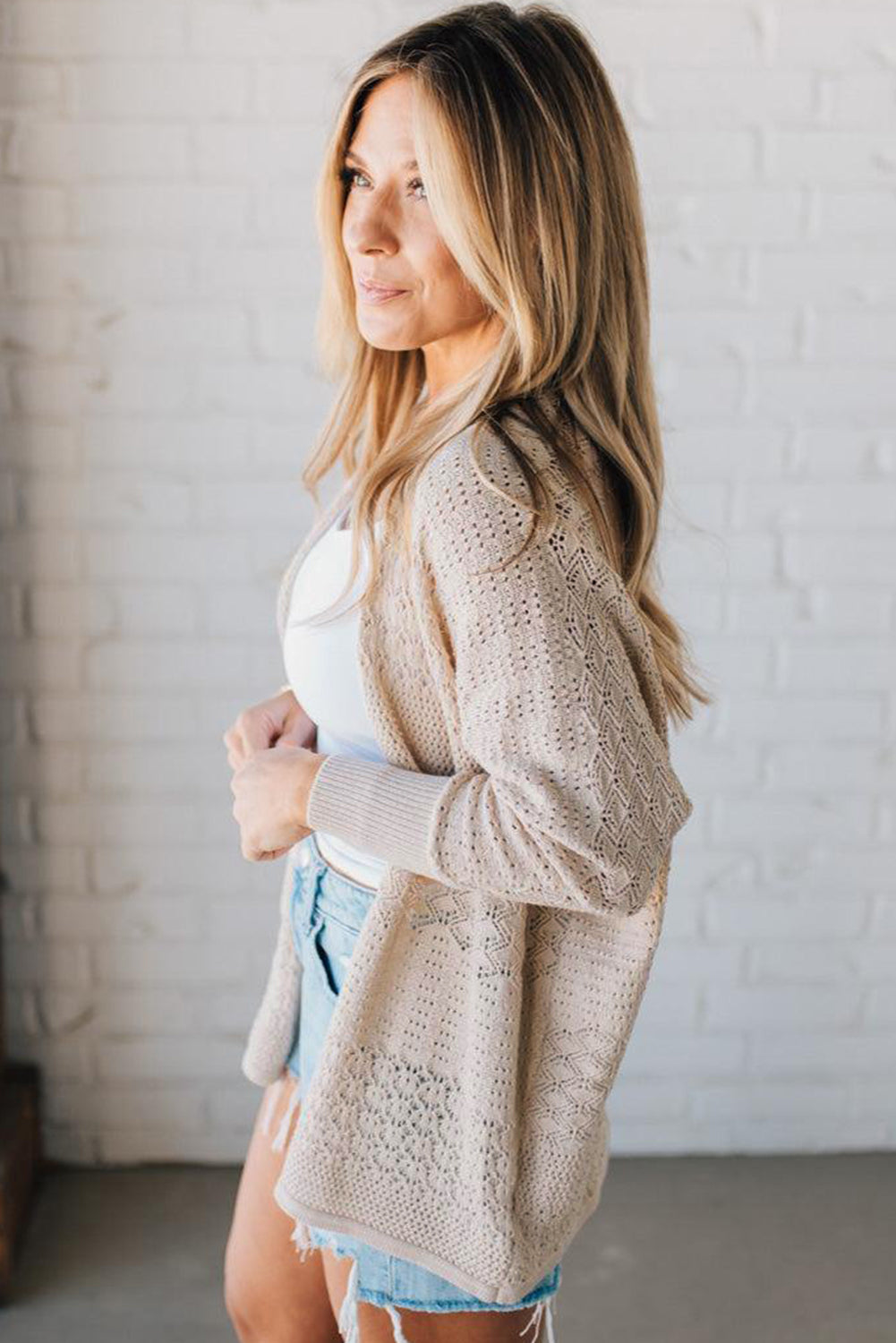 Open Knit Cardigan - Beige & Rust