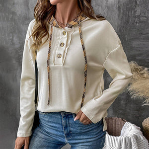 Cozy Plaid Trim Pullover