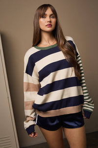 Navy & Green Striped Sweater