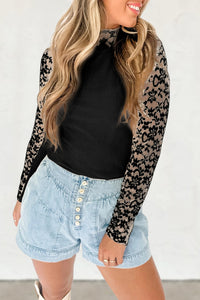 Black Floral Lace Long Sleeve Top