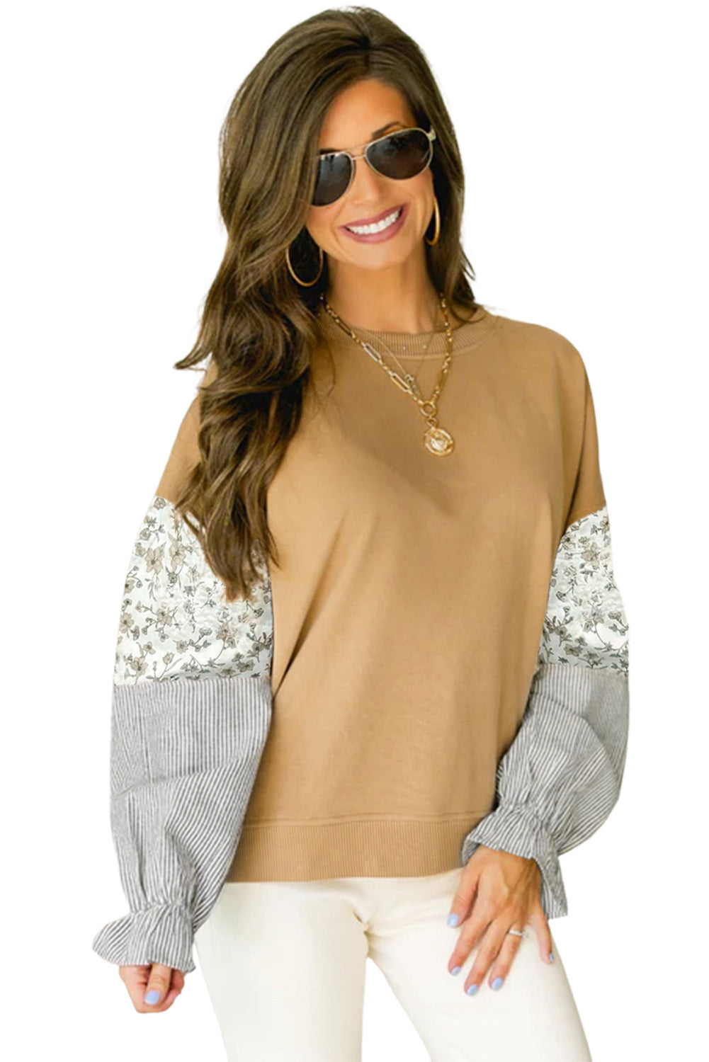 Camel Mixed Print Pullover