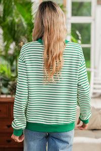 Green Striped Crewneck Sweatshirt