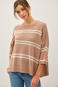Taupe Striped Knit Sweater