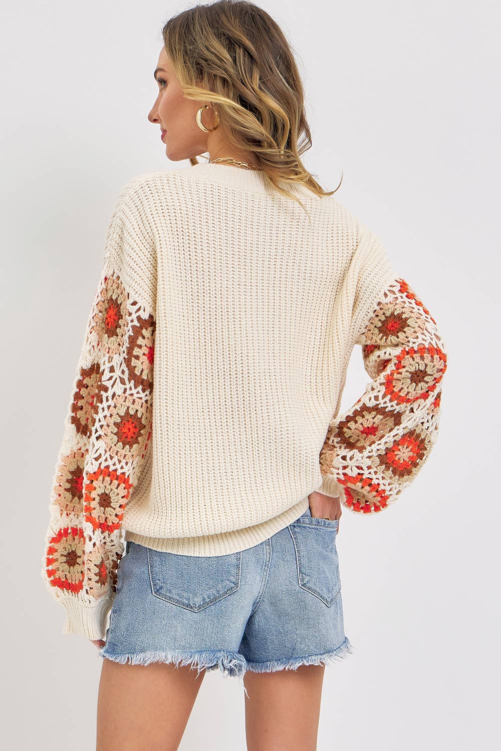 Multi Crochet V Neck Sweater