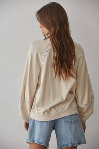 Cream Sweatshirt with Lace Insest