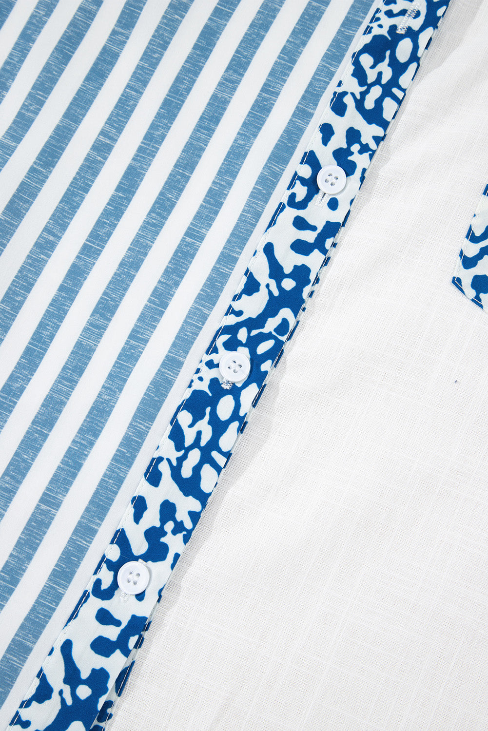 Blue Leopard Striped Patchwork Button-up Shirt