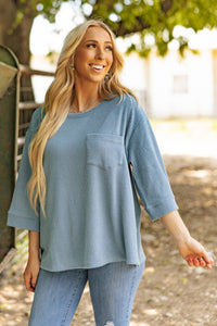 Ribbed 3/4 Sleeve Knit Top - Asst. Colors