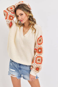 Multi Crochet V Neck Sweater