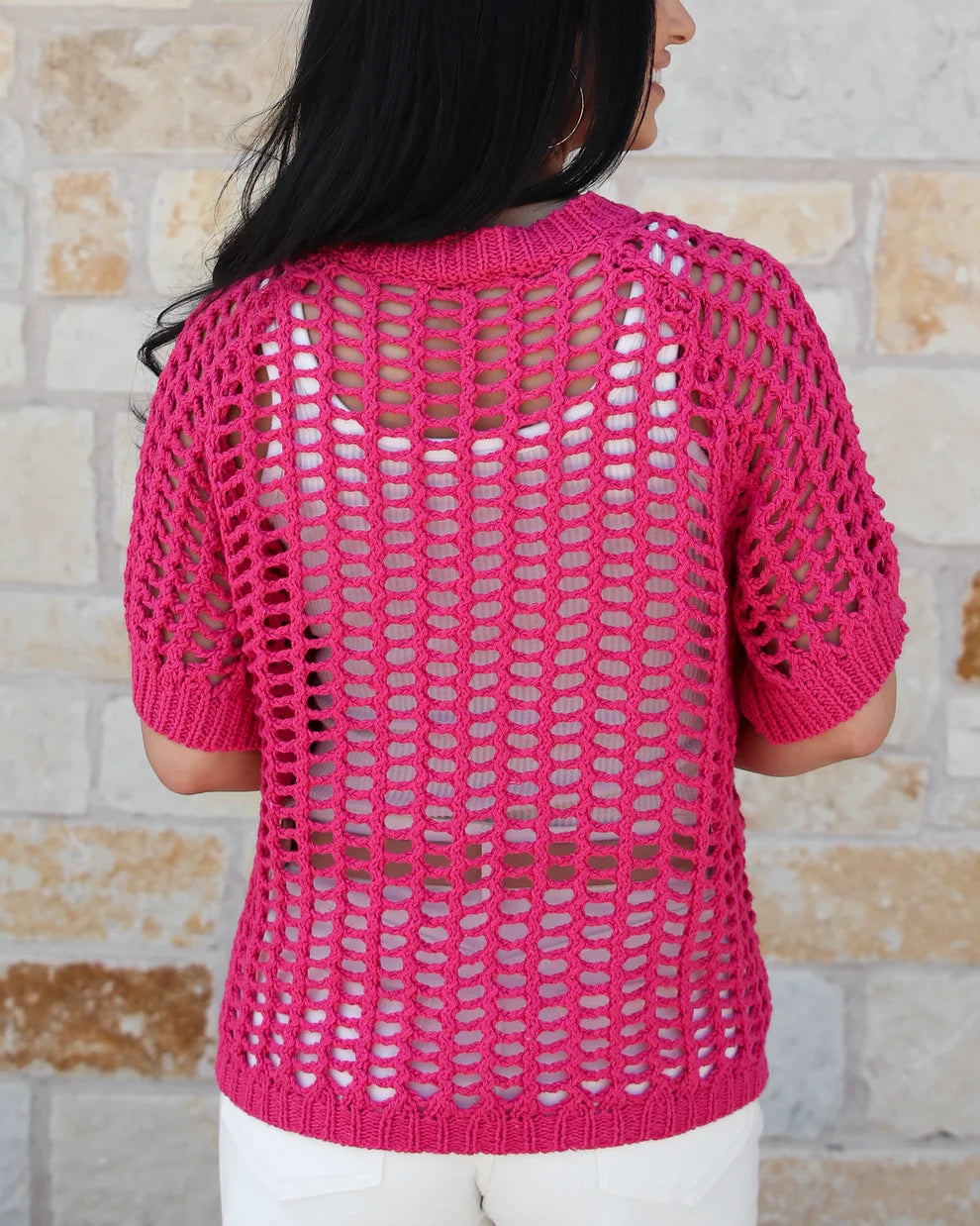Grace & Lace - Pink Open Knit Sweater