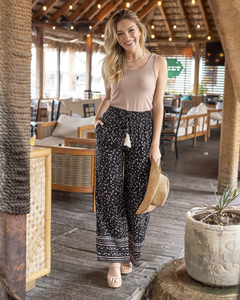 Grace & Lace - Wide Leg Black Floral Pants