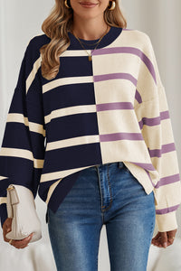 Striped Colorblock Drop Shoulder Sweater (Asst. Colors)