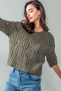 Olive Crochet Cable Knit Sweater