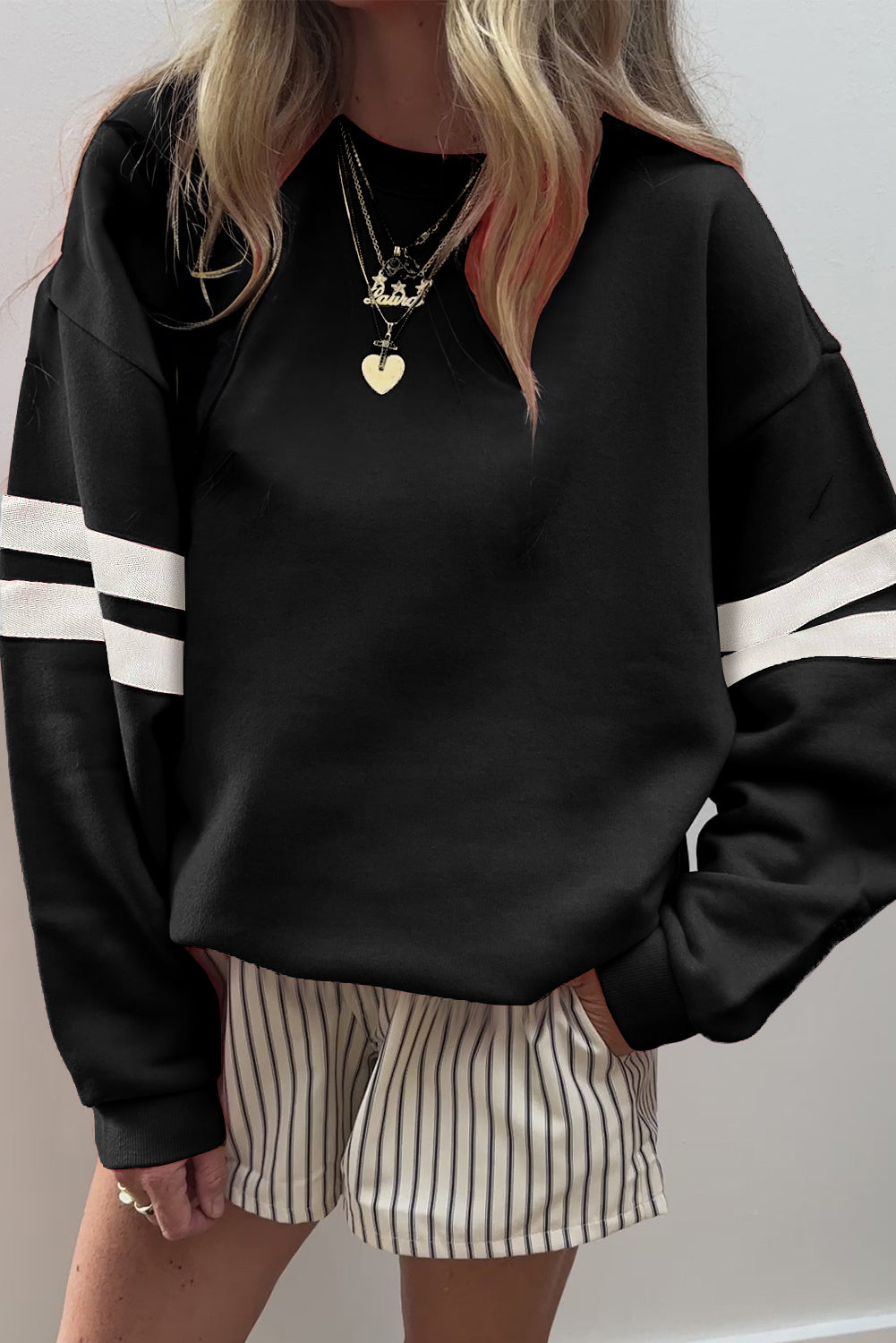 Varsity Stripe Crewneck Sweatshirt – Red & Black