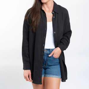 Aaliyah Gauze Button Up - Baked Clay and Black