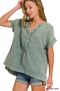 Double Wash Gauze Henley - Asst. Colors