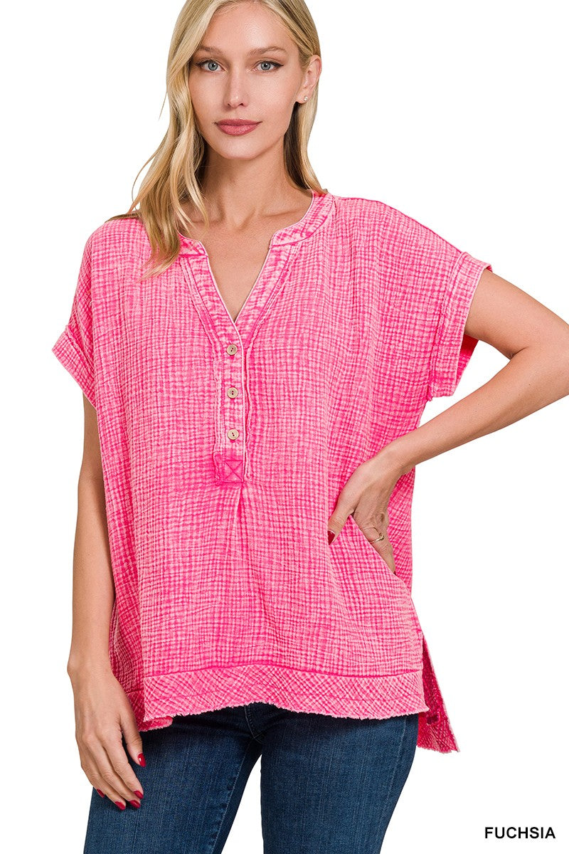 Double Wash Gauze Henley - Asst. Colors