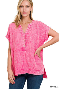Double Wash Gauze Henley - Asst. Colors