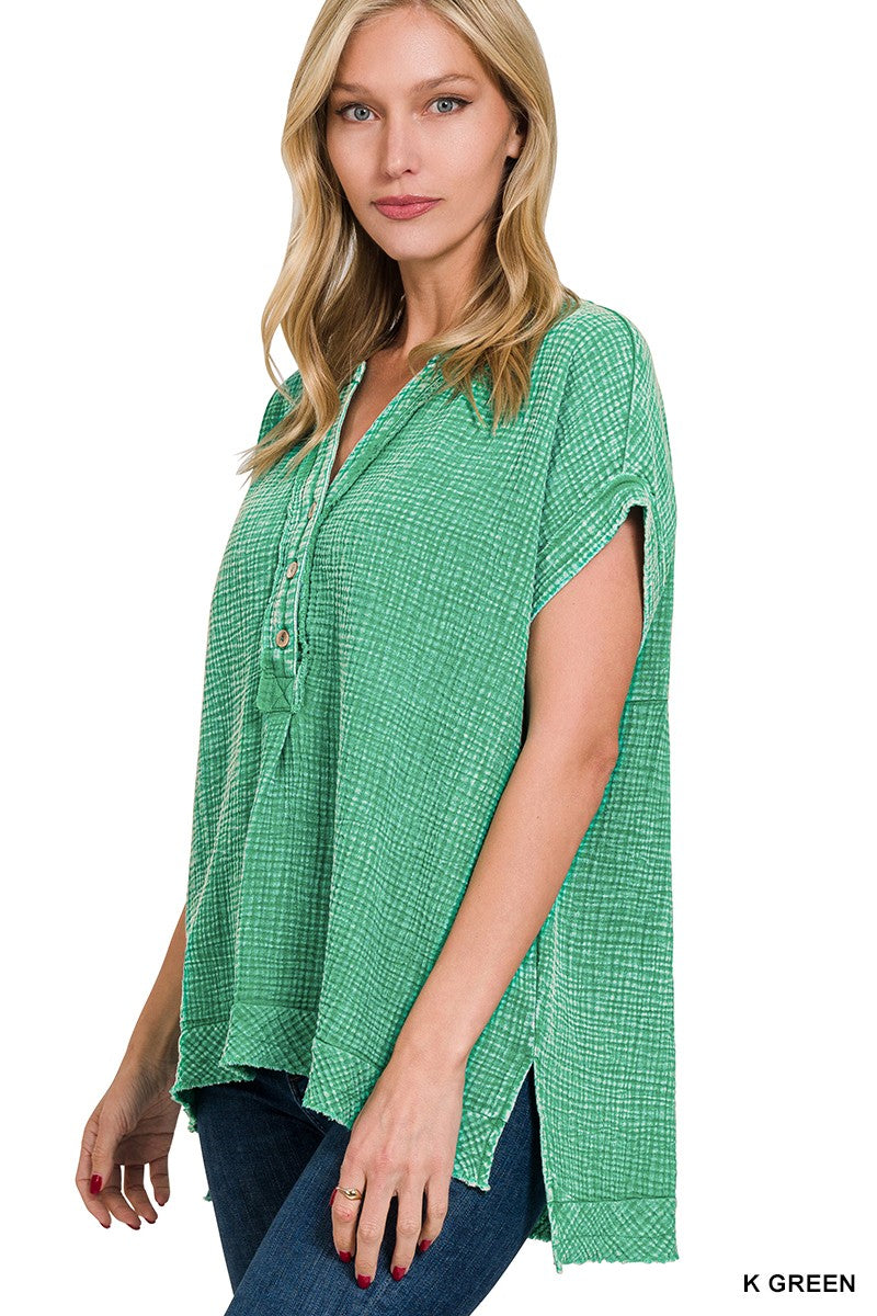 Double Wash Gauze Henley - Asst. Colors