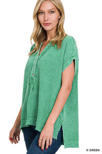 Double Wash Gauze Henley - Asst. Colors