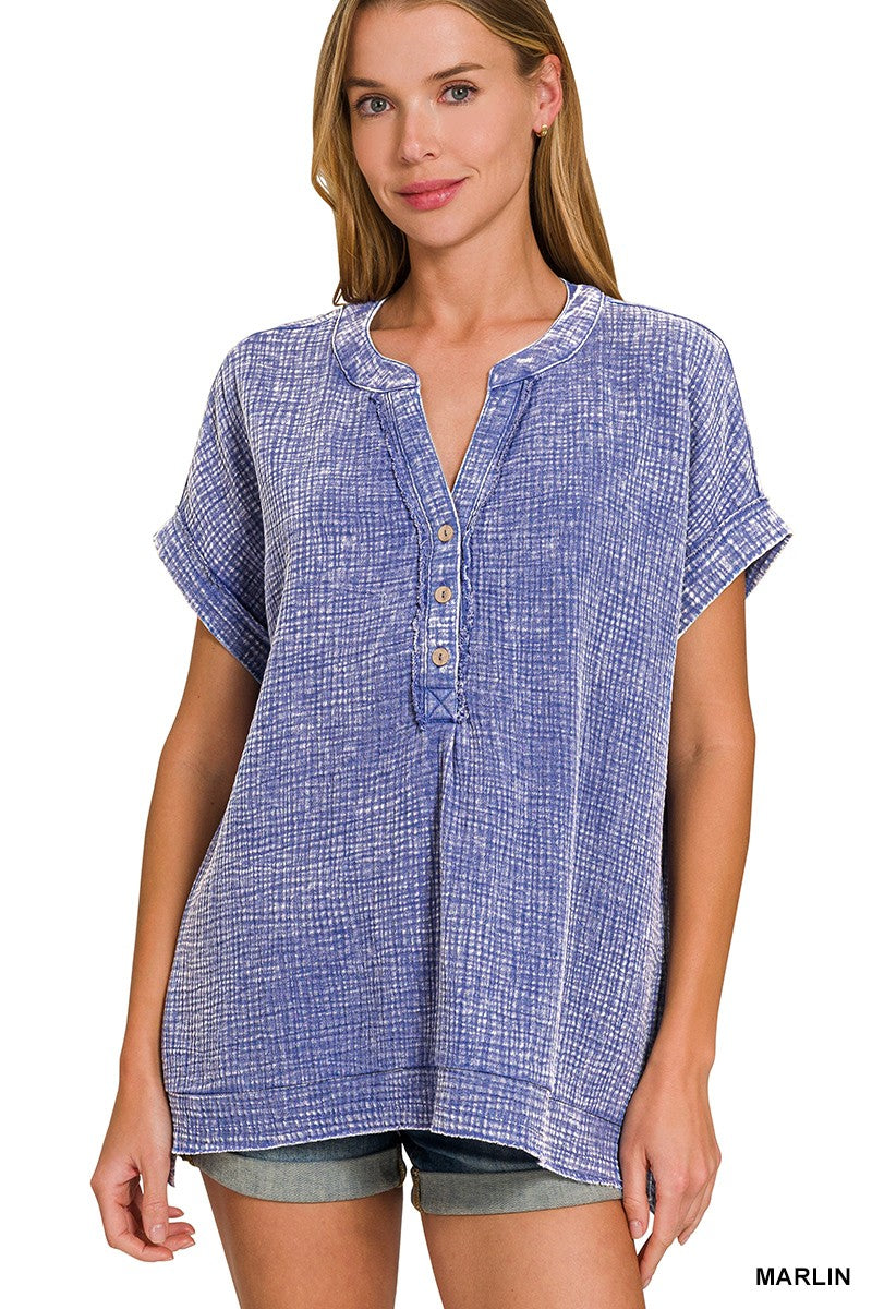 Double Wash Gauze Henley - Asst. Colors
